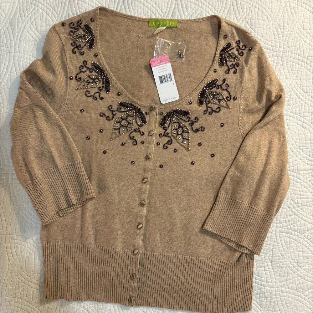 Silk Cotton Cashmere Sigrid Cardigan with Beaded Embroidery NWT